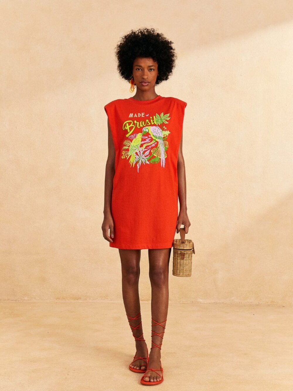 FARM Rio Red Brasil Organic Cotton Padded Shoulder T-shirt Dress sz XS NWT